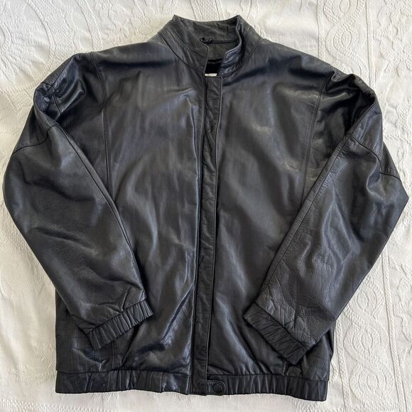 Wilsons Vintage 80's Women's Black Leather Moto Jacket Embossed Croc Size Small - Picture 3 of 16